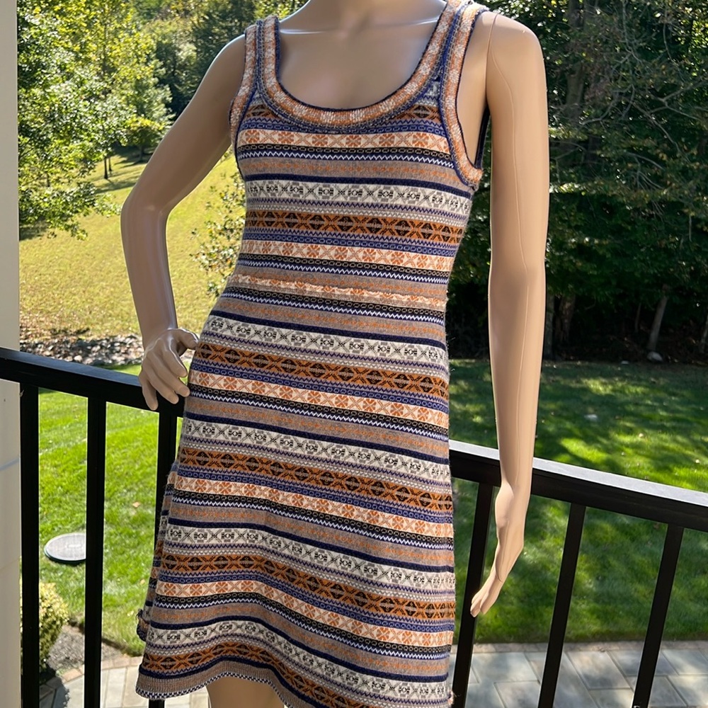 Free People Nordic Fair Isle Sweater Dress Blue and Tan